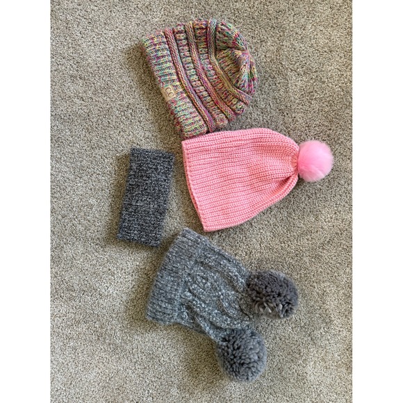 Other - Kids beanie lot and Headband Bundle Colorful Pink Gray Winter Knit The place, CC